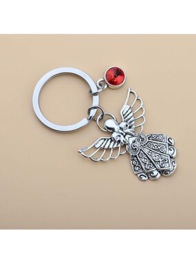 NEW Silver Angel Wing Keychain Charm with Red Crystal Accent